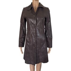 Arden B Y2K Croc Embossed Faux Leather Long Coat Chocolate Brown Sleek Tailored